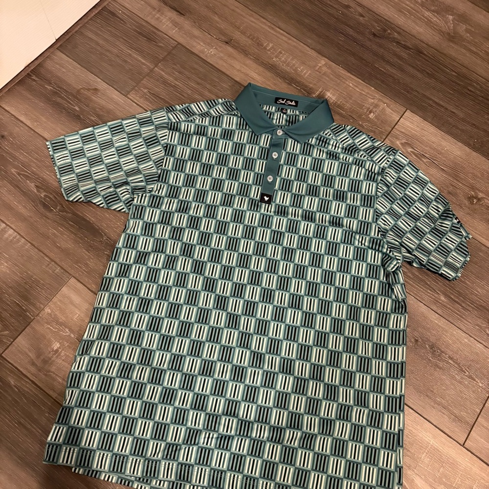 Bad Birdie Green Geometric Golf Polo Shirt Mens size XL